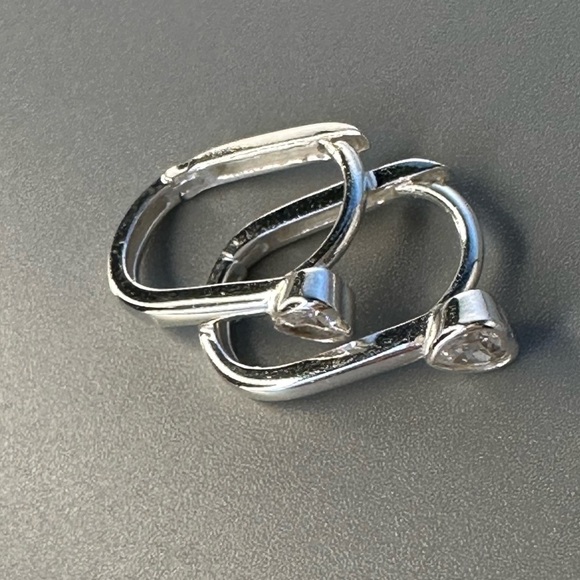 Sterling Silver Heart CZ Oval Huggie Earrings - Picture 9 of 9